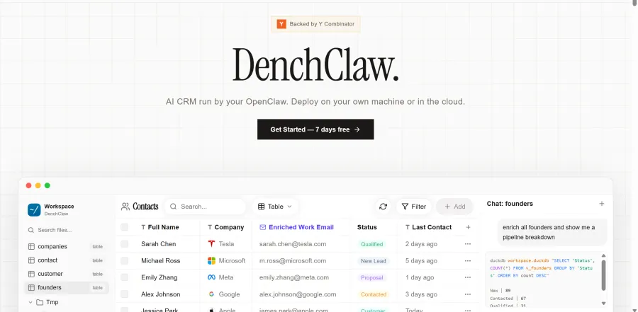 Screenshot of DenchClaw website