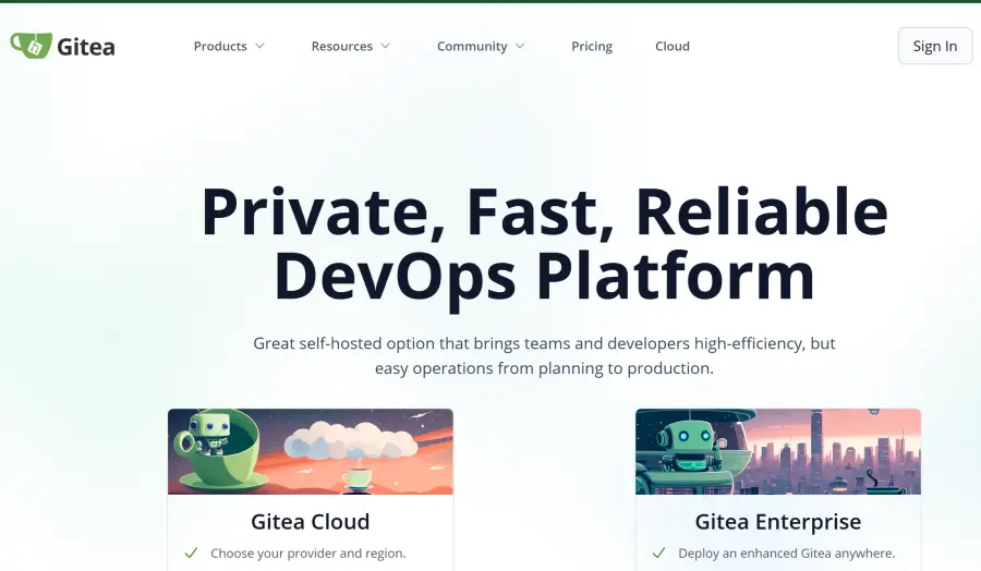 Screenshot of Gitea website
