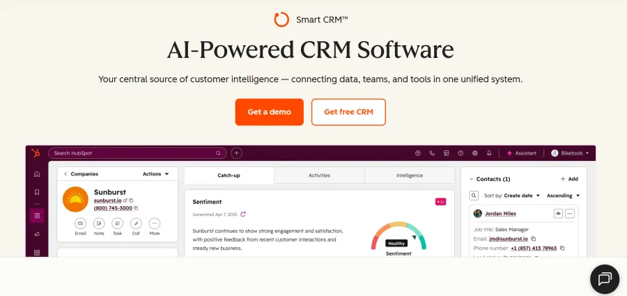Screenshot of HubSpot CRM website