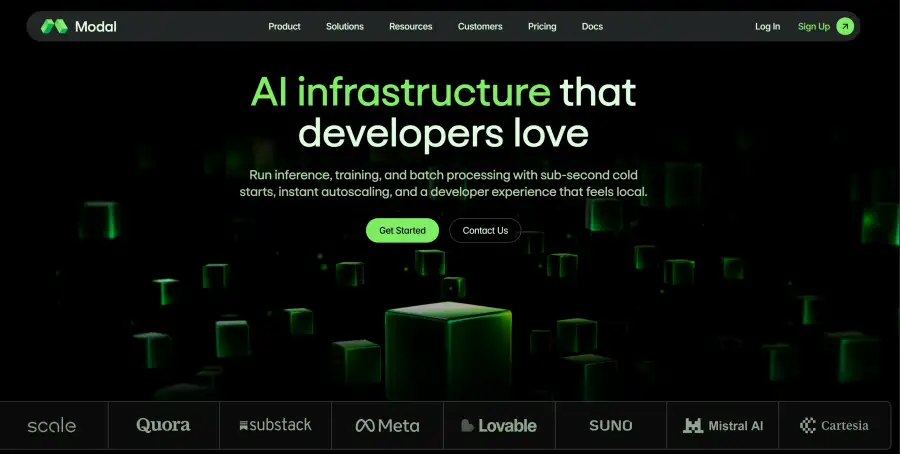 Screenshot of Modal website